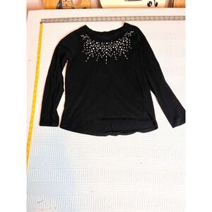 Miss Attitude Girls XL 16 Black Long Sleeve Studded Glitter High Low Hem Top